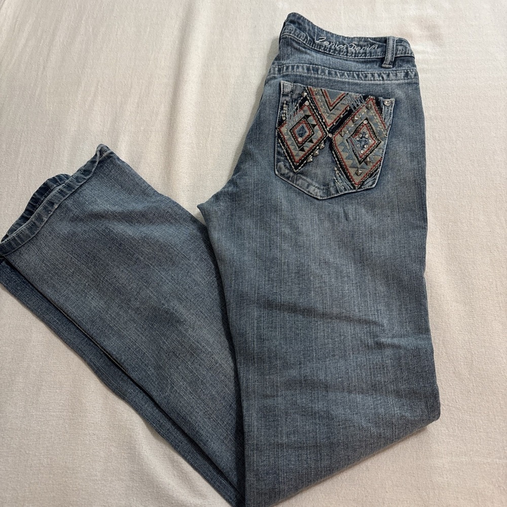 Zenim Denim Jeans Mid-low Bootcut Women's 10 Aztec Pocket Embroidery Western